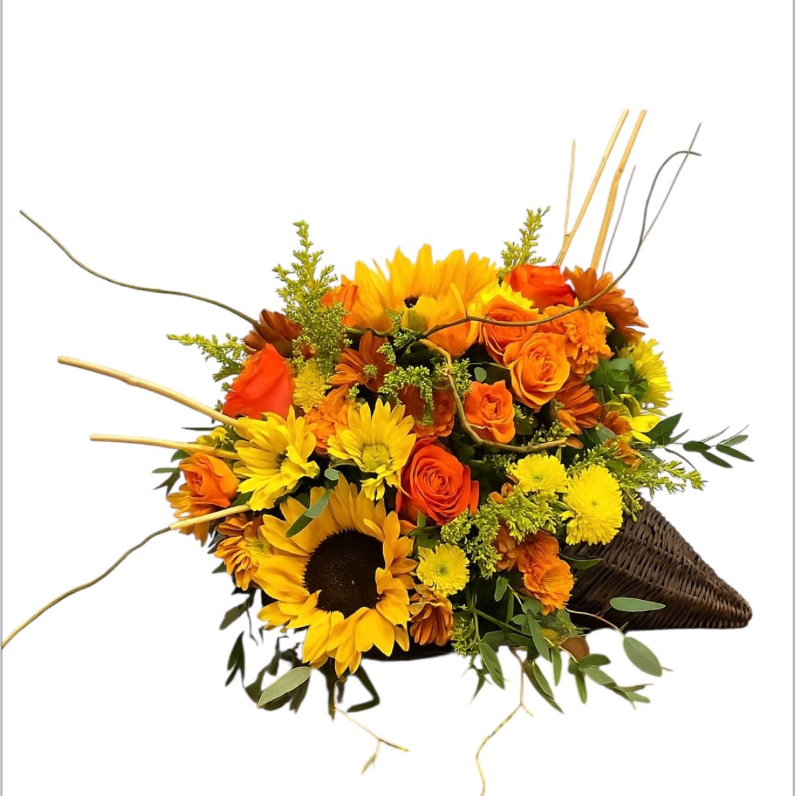 Fall Sunflower & Rose Cornucopia - Flower Gallery