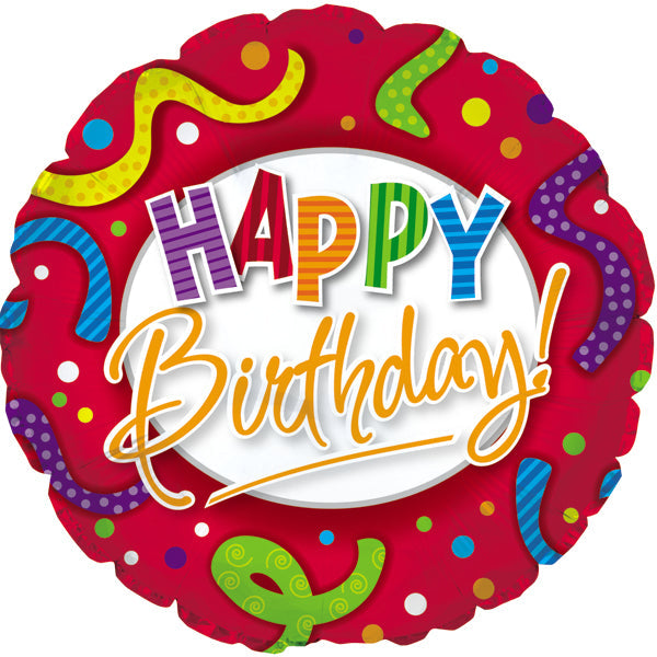 Colorful balloon with 'Happy Birthday!' text on a white background