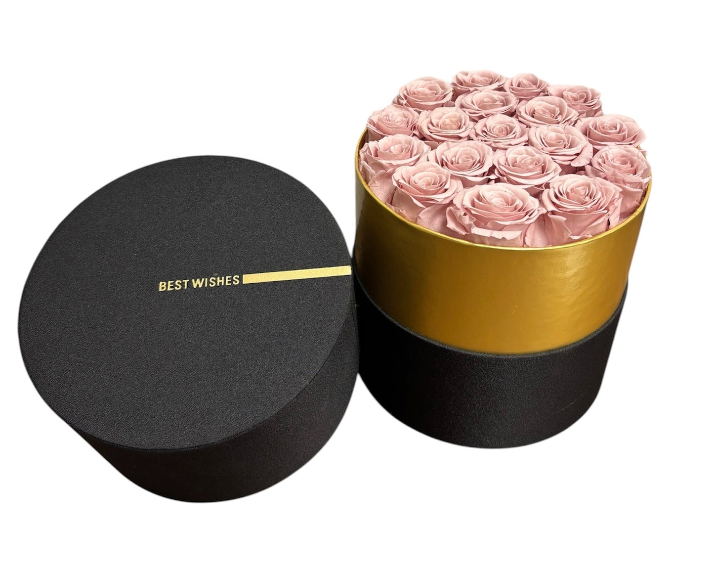 Pink Preserved Roses in Black & Gold Box - Flower Gallery