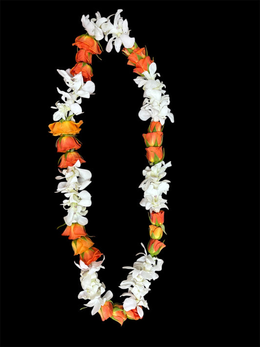 Orange and White Lei.